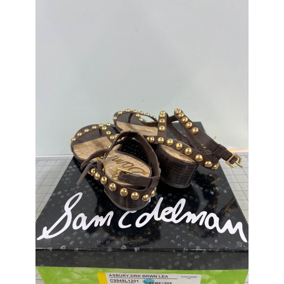 Sam Edelman Asbury Dark Brown Leather Studded Sandals Women’s  Size 7.5 M - Picture 5 of 6